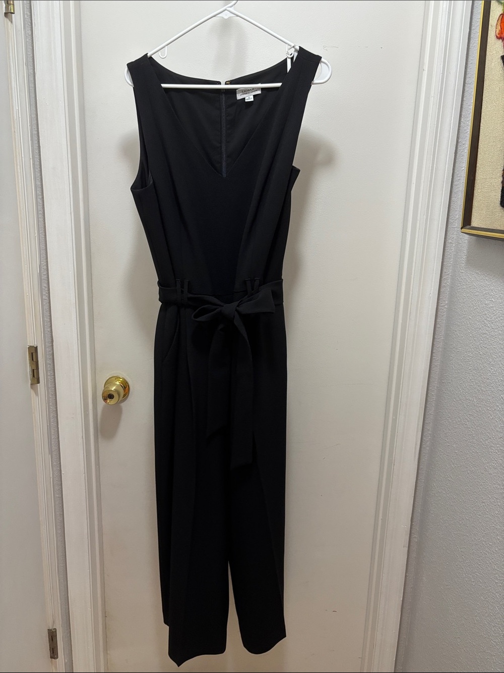 Tahari Black Sleeveless Tie-Waist Jumpsuit